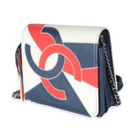 Chanel Red Blue White Lambskin Patchwork CC Flap Bag Handbag sv