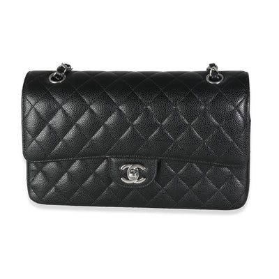 Black Quilted Caviar Medium Double Classic Flap Bag