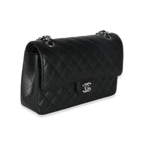 Black Quilted Caviar Medium Double Classic Flap Bag