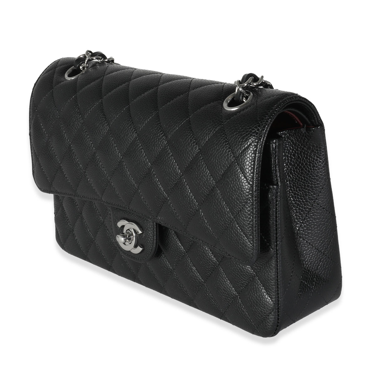 Black Quilted Caviar Medium Double Classic Flap Bag