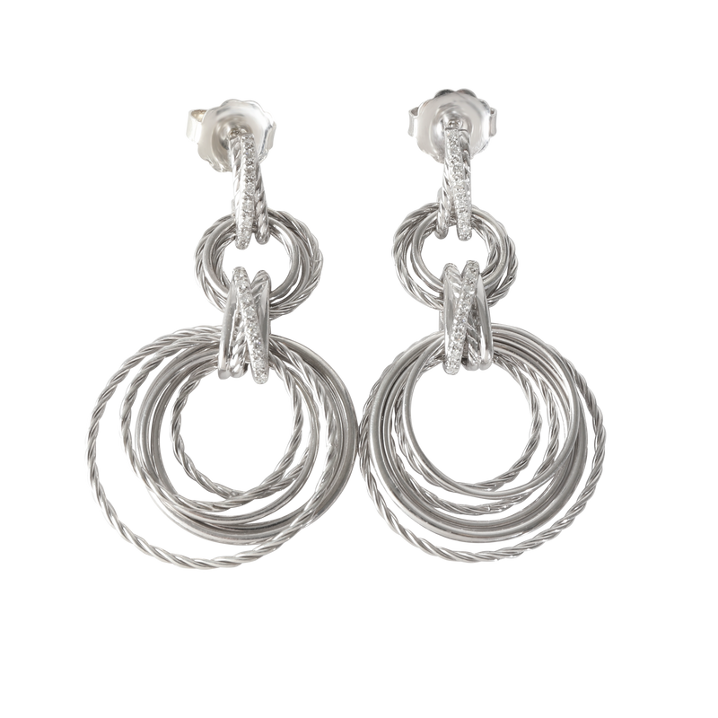 Crossover Double Drop Earrings in  Sterling Silver 0.28 CTW