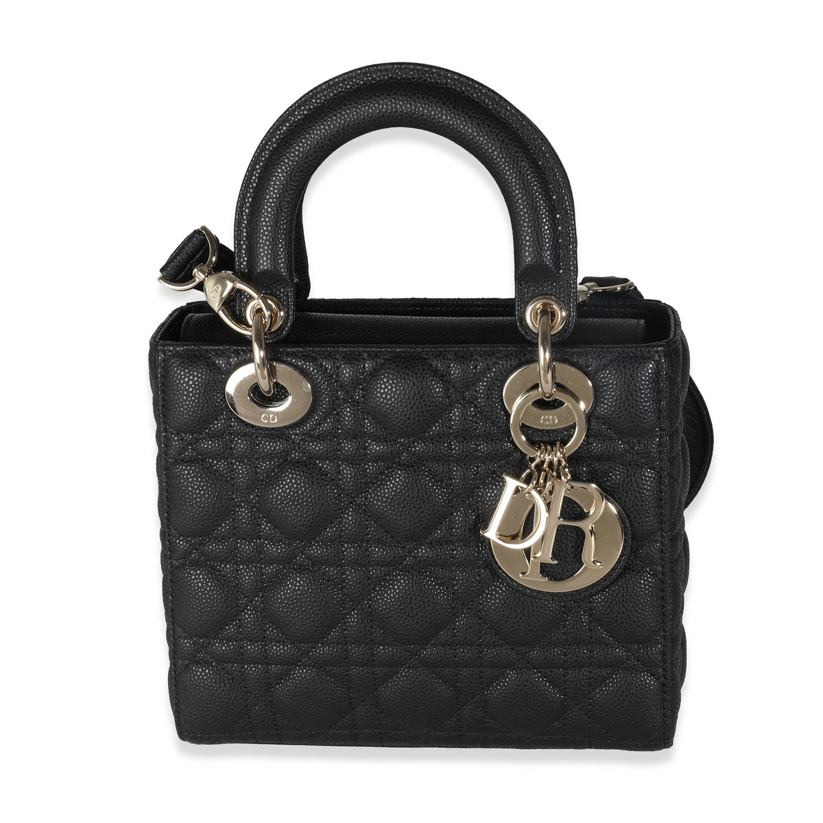 Christian Dior Black Grained Calfskin Cannage Small Lady Dior
