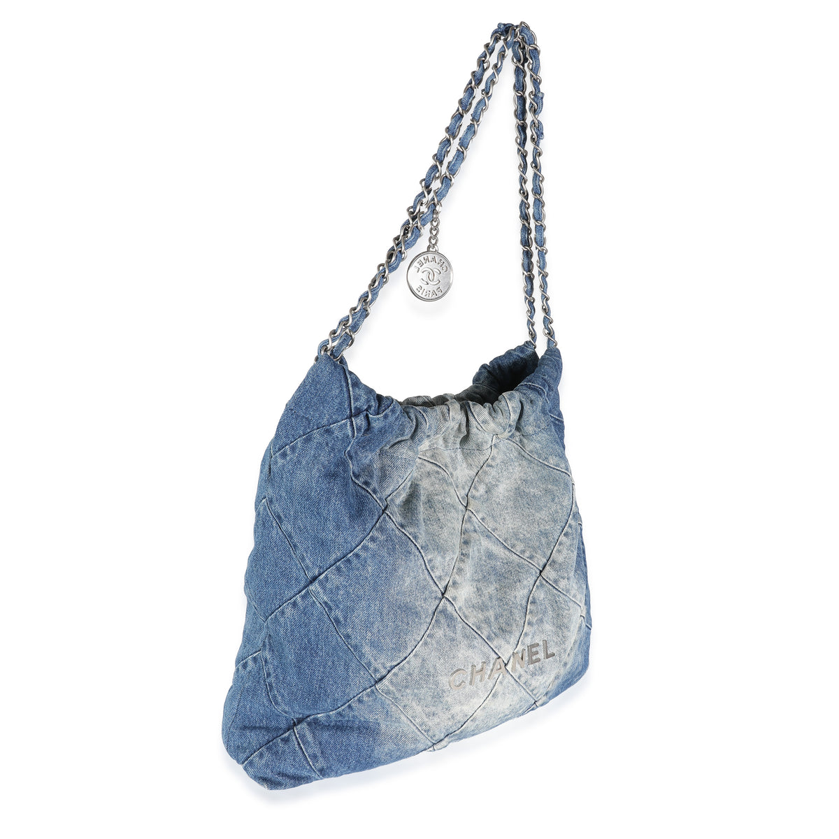 Blue Quilted Denim Medium Chanel 22 Hobo