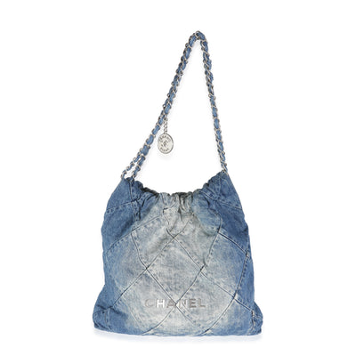 Blue Quilted Denim Medium Chanel 22 Hobo