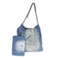 Blue Quilted Denim Medium Chanel 22 Hobo