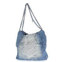 Blue Quilted Denim Medium Chanel 22 Hobo