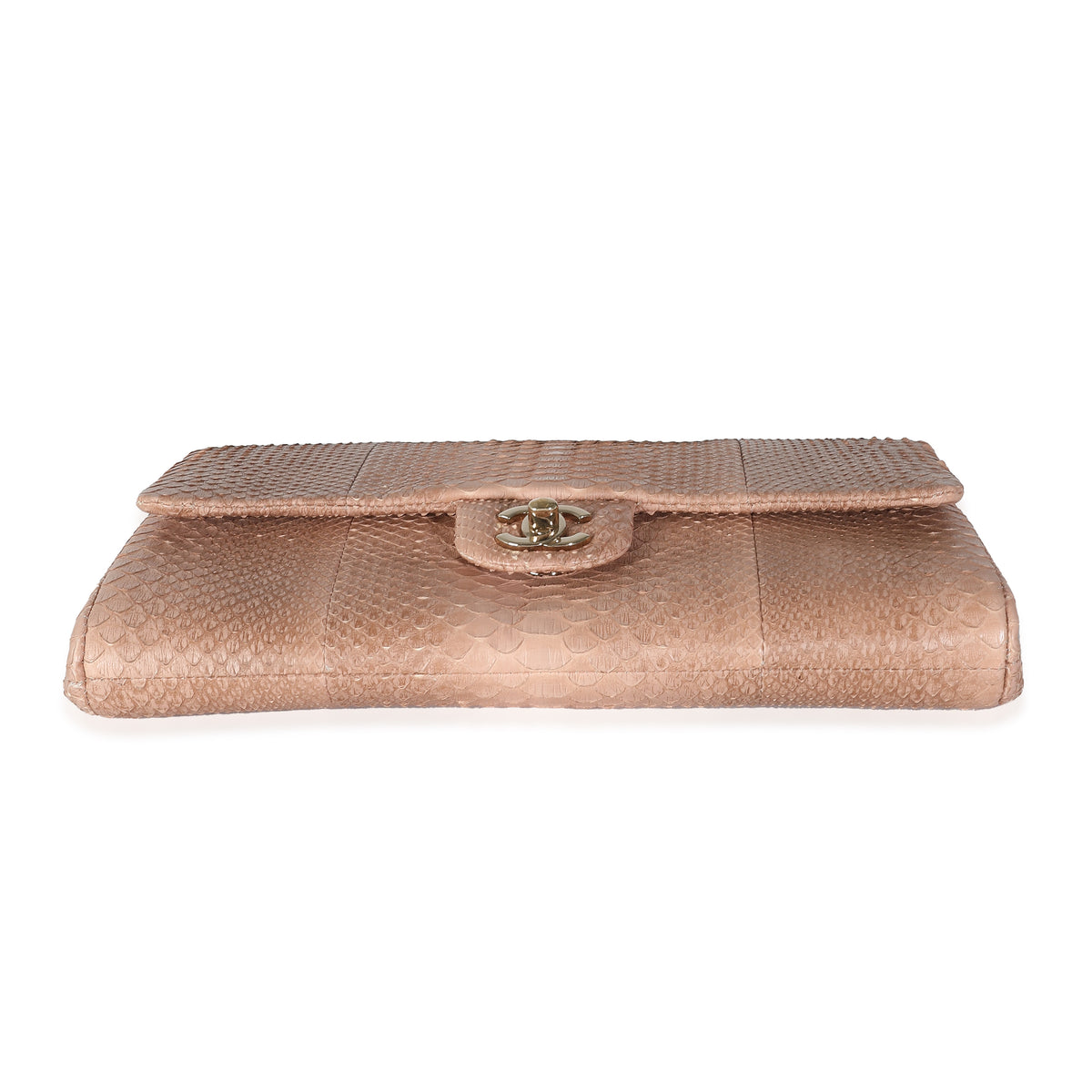 Pink Python Classic Flap Clutch With Chain