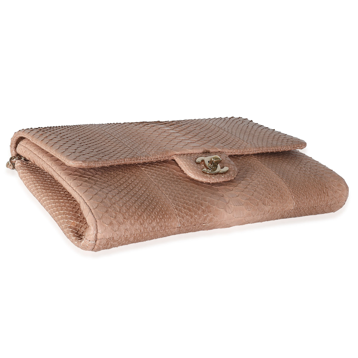 Pink Python Classic Flap Clutch With Chain