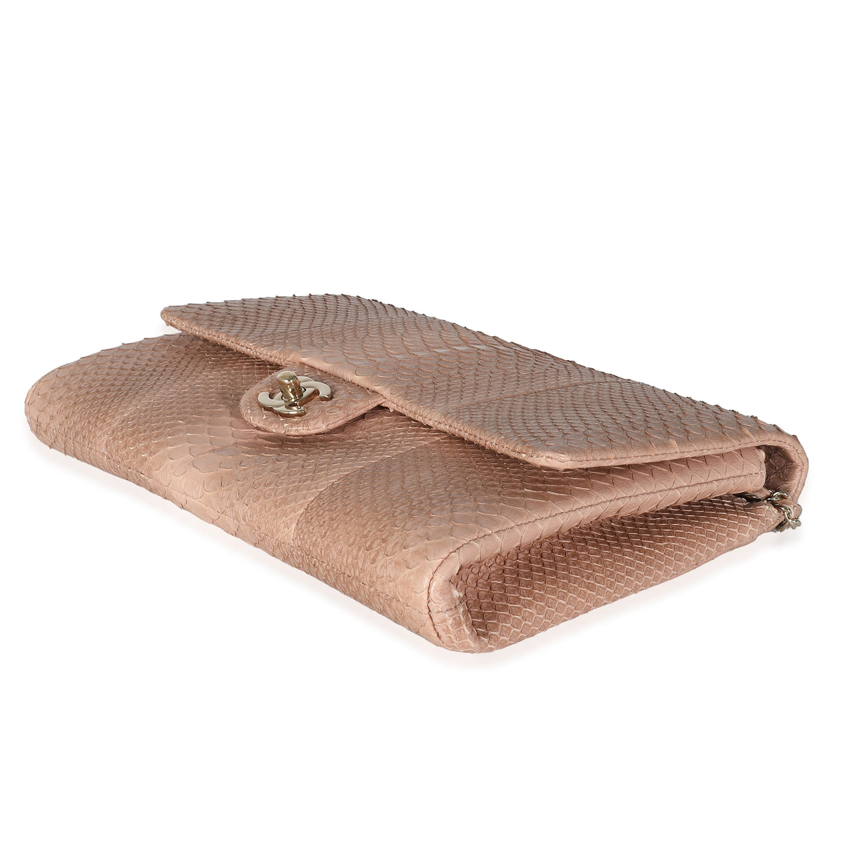 Pink Python Classic Flap Clutch With Chain