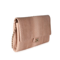 Pink Python Classic Flap Clutch With Chain