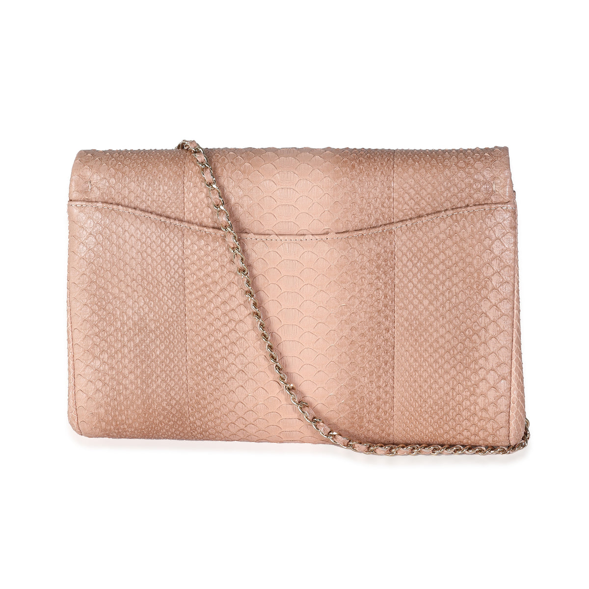 Pink Python Classic Flap Clutch With Chain