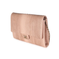 Pink Python Classic Flap Clutch With Chain