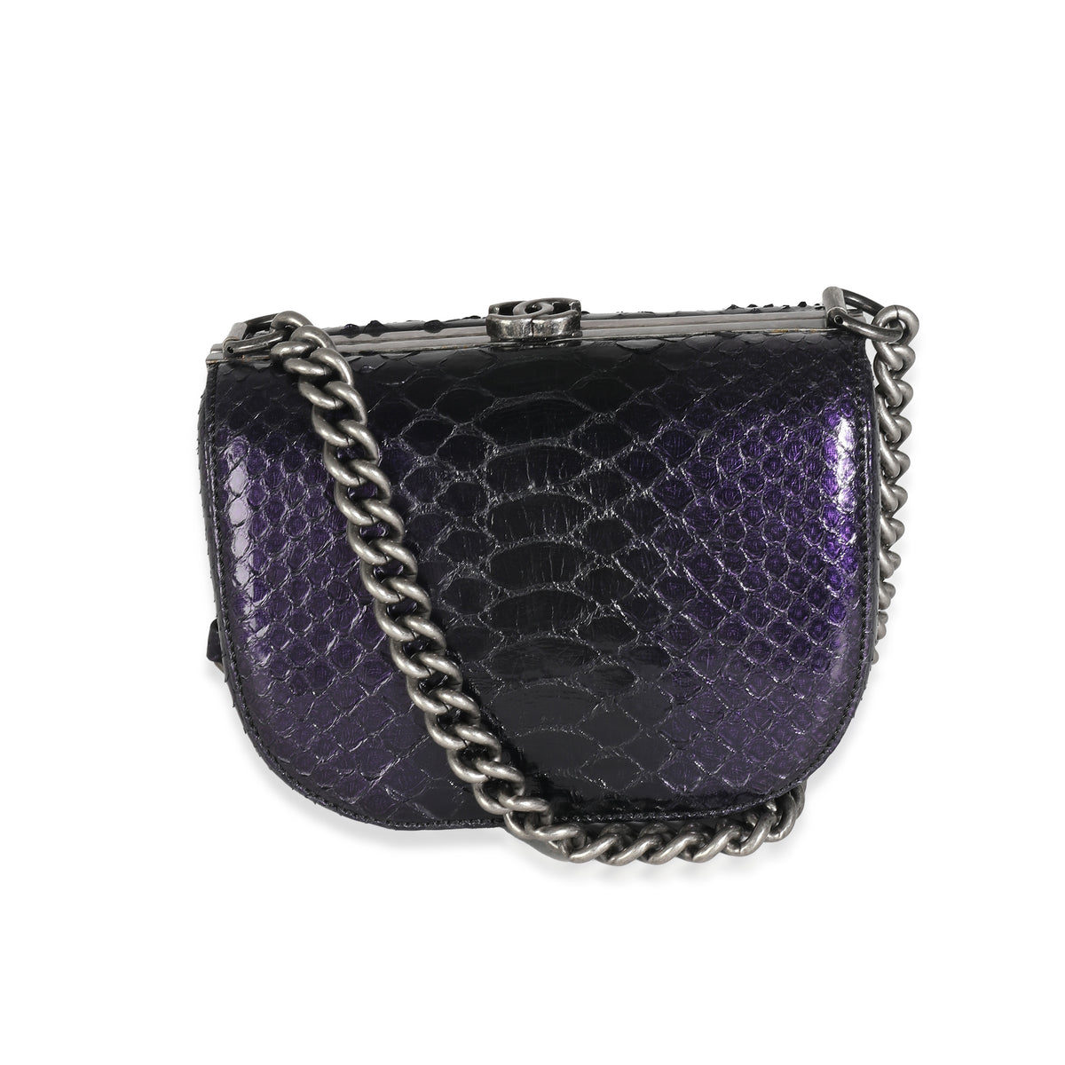 Paris Edinburgh Navy Iridescent Python Boy Box Clutch