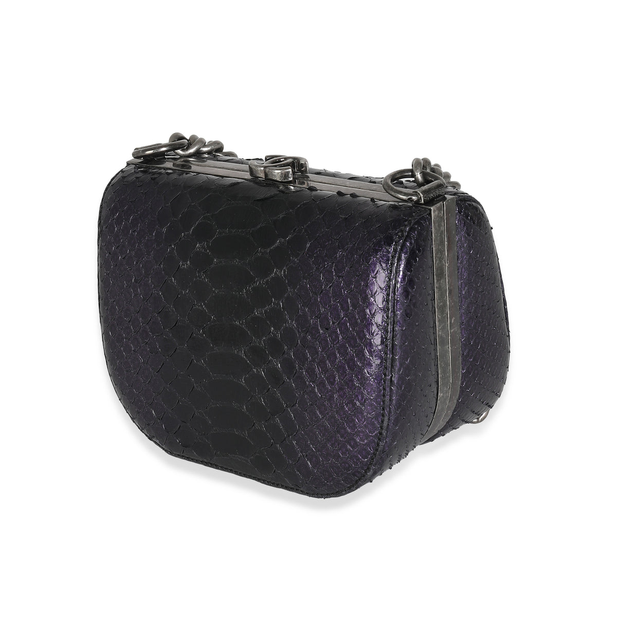 Paris Edinburgh Navy Iridescent Python Boy Box Clutch