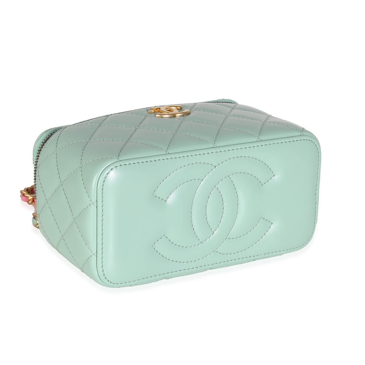 Green Quilted Lambskin Pick Me Up Vanity Case