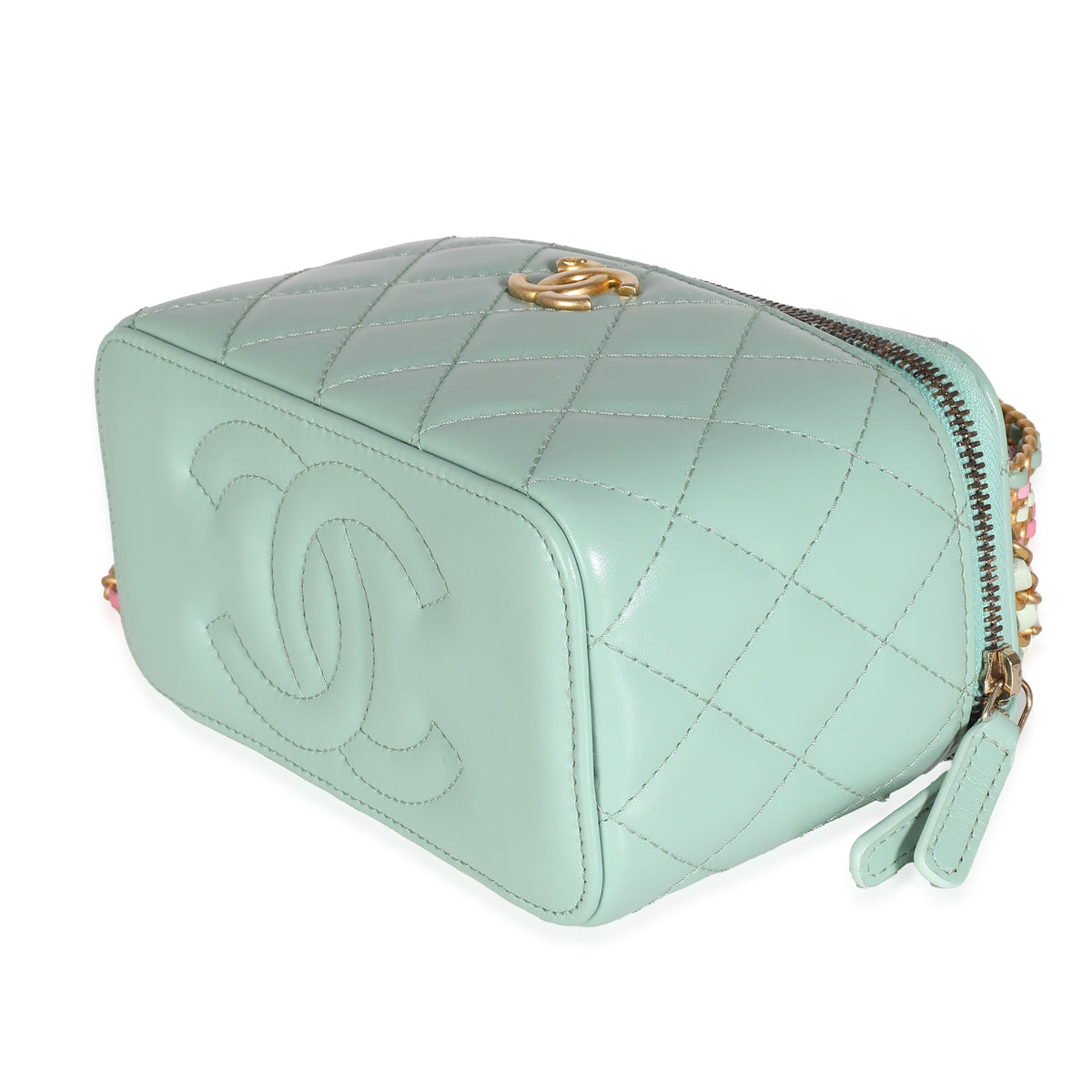 Green Quilted Lambskin Pick Me Up Vanity Case