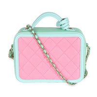 Pink Green Blue Caviar Quilted Small CC Filigree Vanity Case