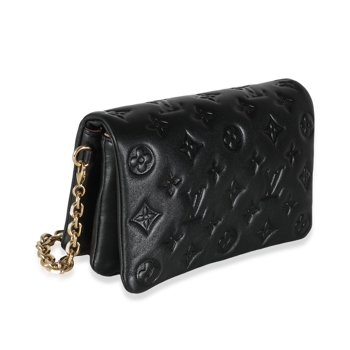 Black Monogram Embossed Puffy Lambskin Pochette Coussin