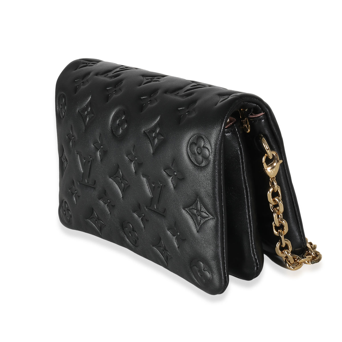 Black Monogram Embossed Puffy Lambskin Pochette Coussin