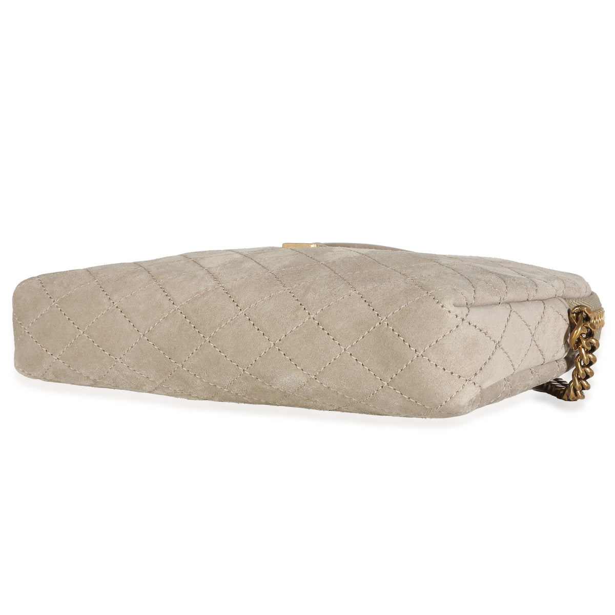 Matt Gold Quilted Suede Gaby Zipped Pouch