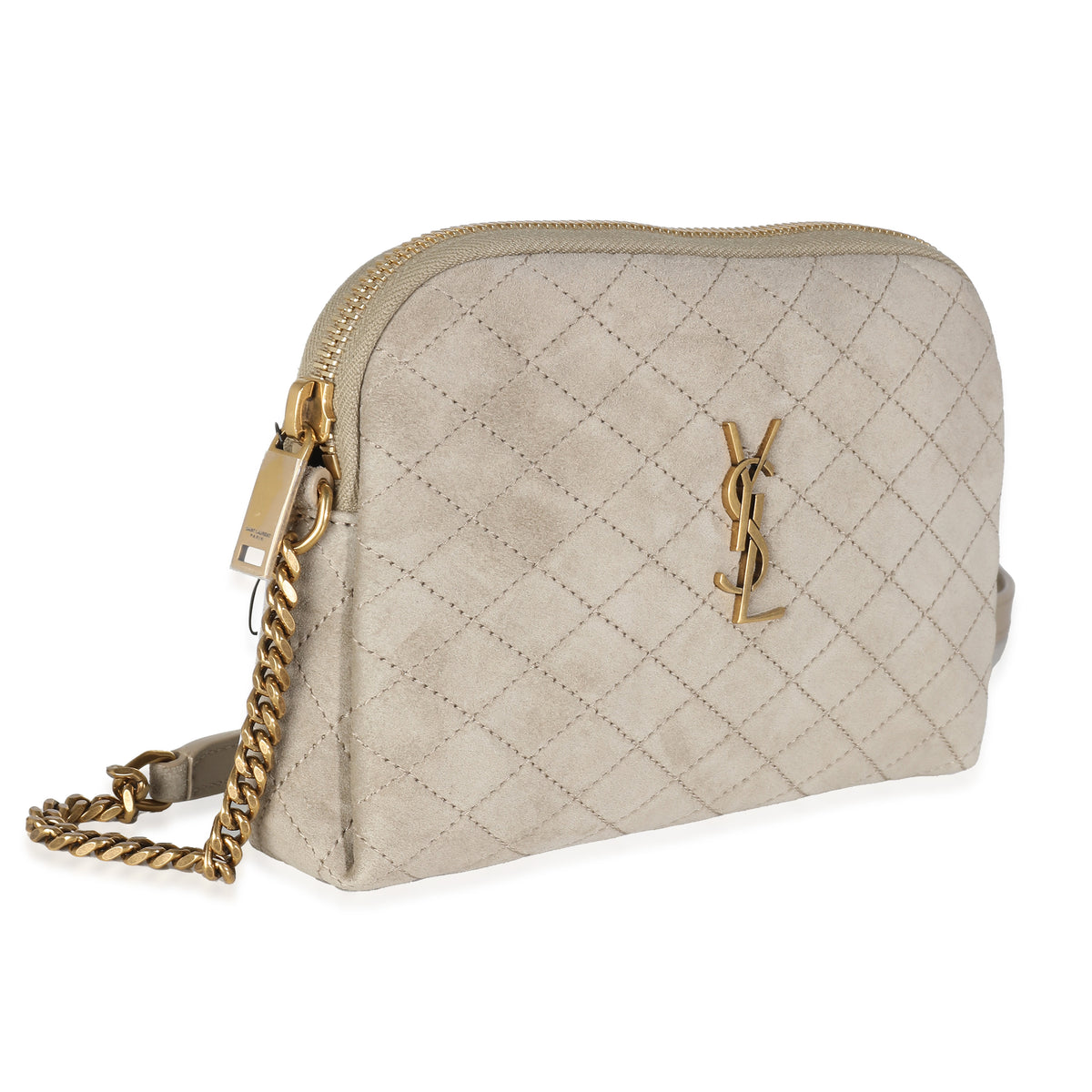 Matt Gold Quilted Suede Gaby Zipped Pouch