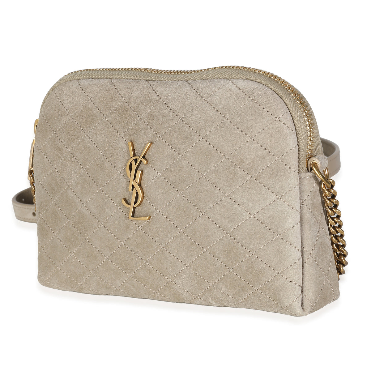 Matt Gold Quilted Suede Gaby Zipped Pouch