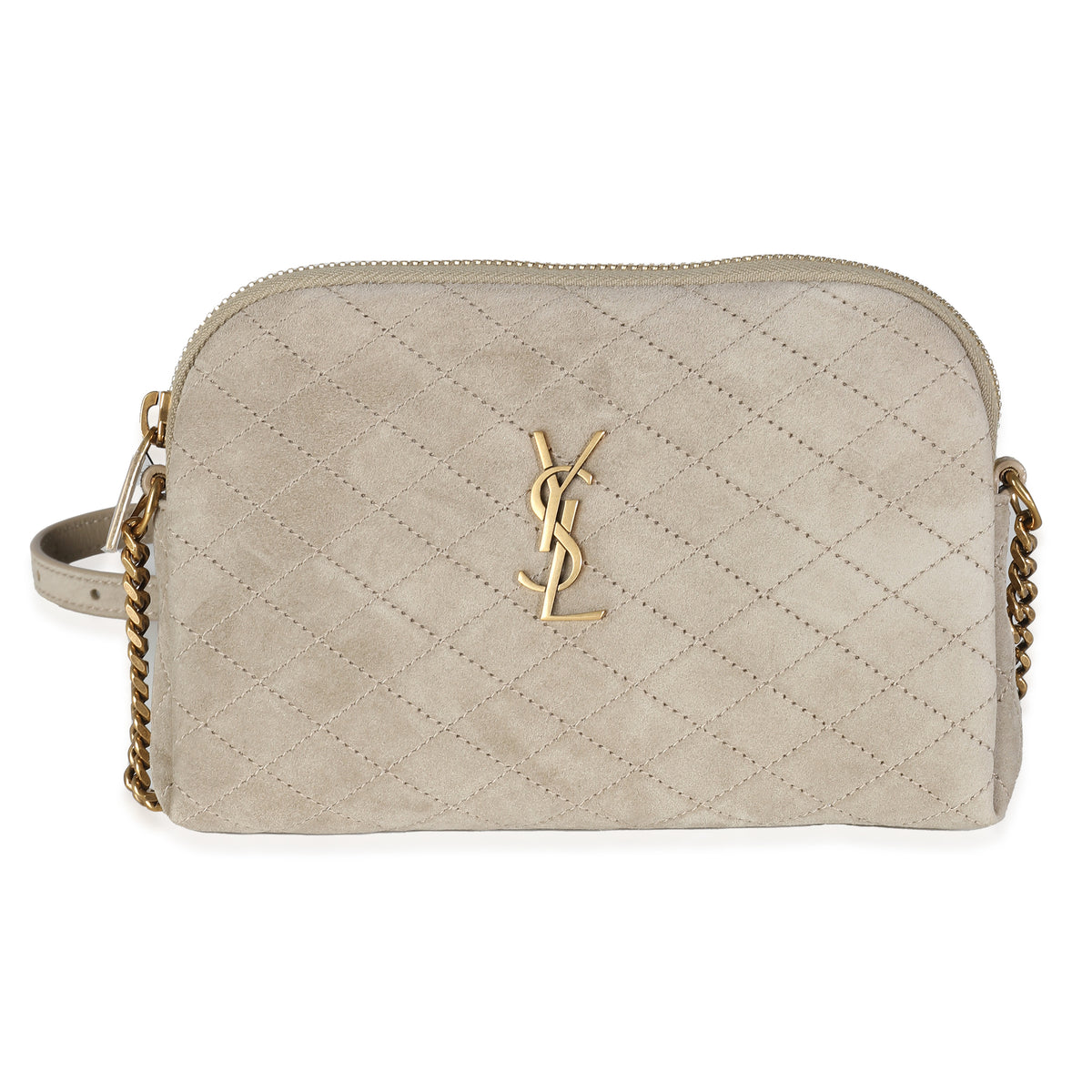 Matt Gold Quilted Suede Gaby Zipped Pouch