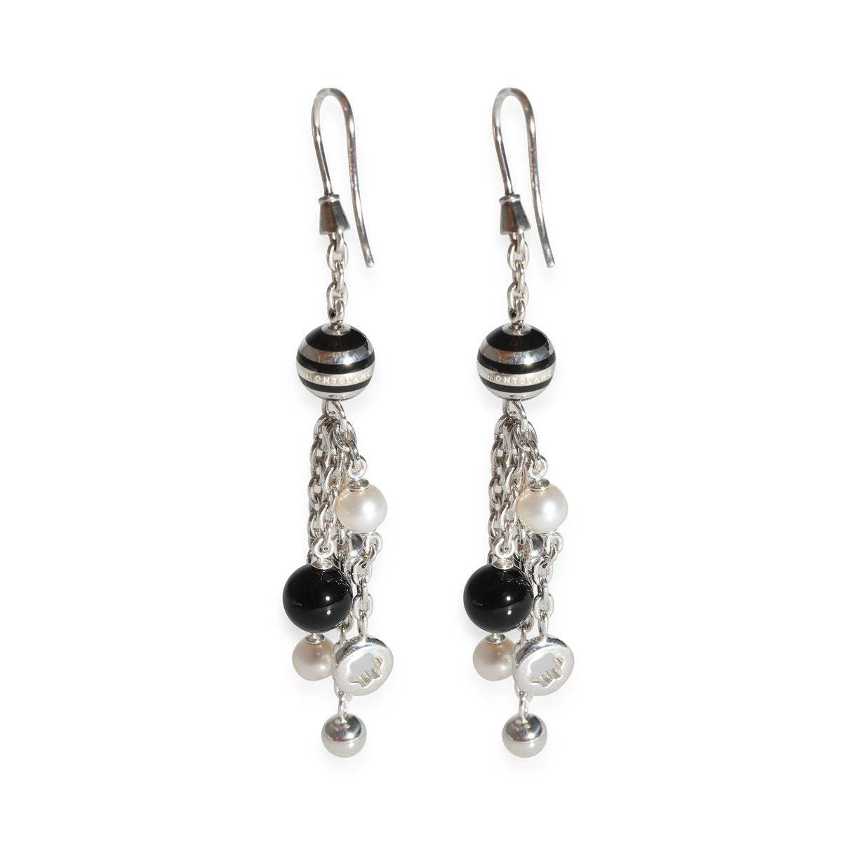 Onyx & Pearl Drop Earrings in  Sterling Silver