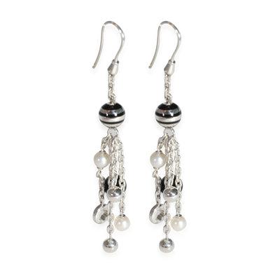 Onyx & Pearl Drop Earrings in  Sterling Silver