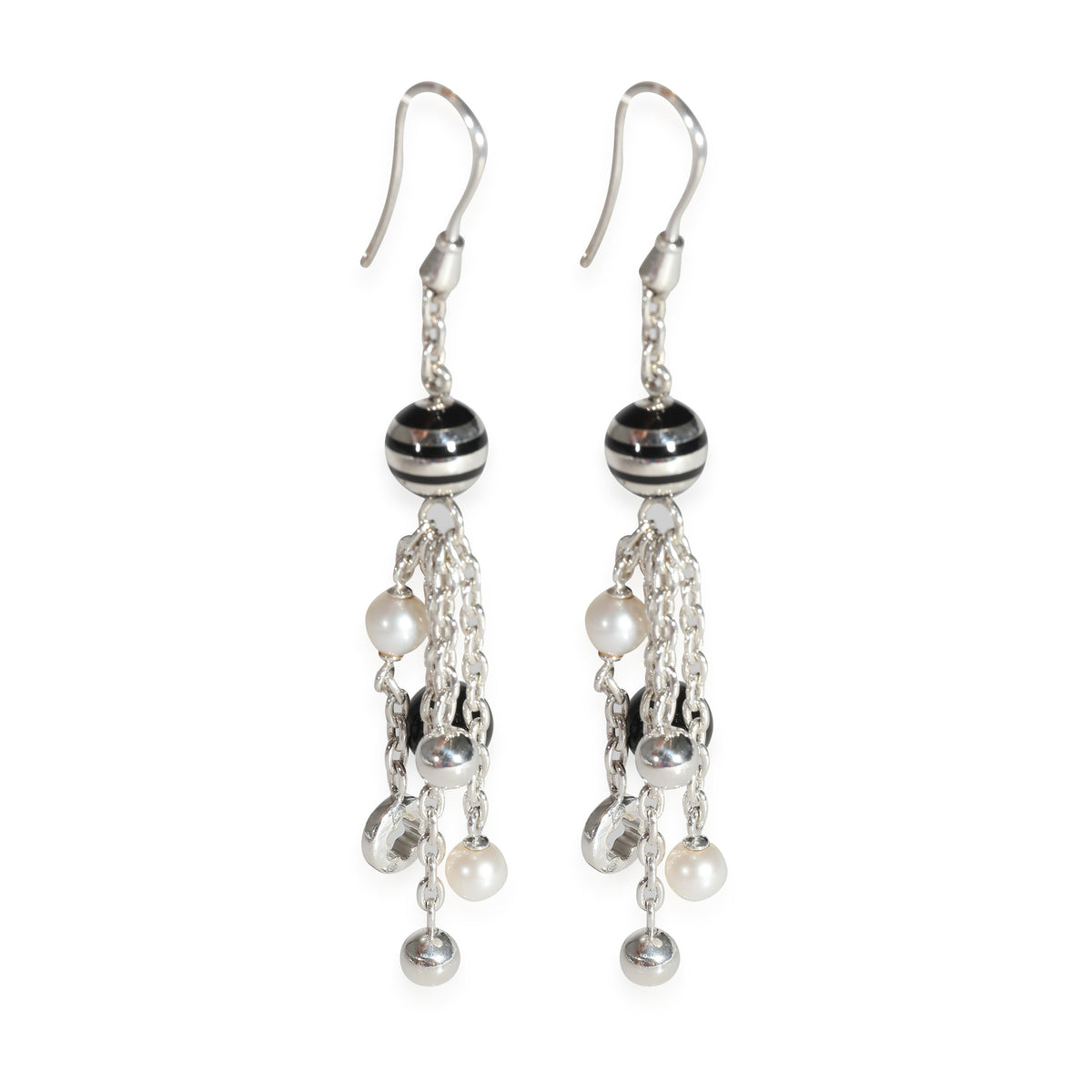 Onyx & Pearl Drop Earrings in  Sterling Silver