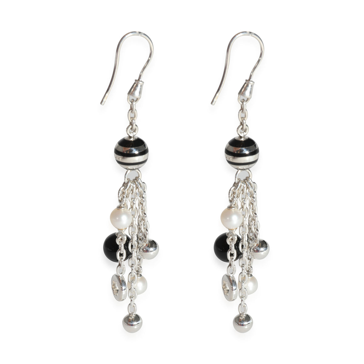 Onyx & Pearl Drop Earrings in  Sterling Silver