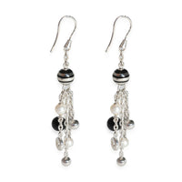 Onyx & Pearl Drop Earrings in  Sterling Silver