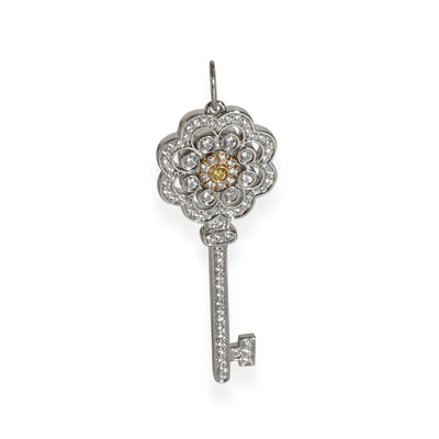 Rose Key Diamond Pendant in 18k Yellow Gold/Platinum