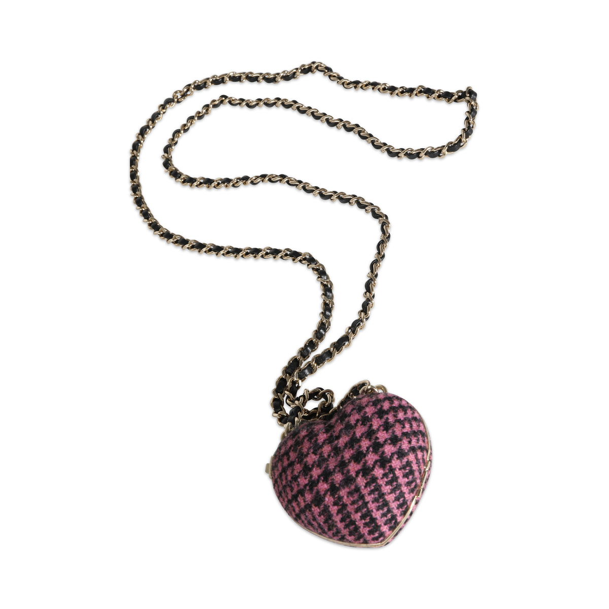 Gold Plated Chanel 2022 Tweed Heart Locket Necklace