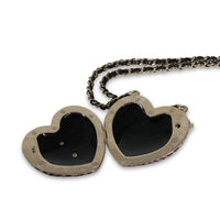 Gold Plated Chanel 2022 Tweed Heart Locket Necklace