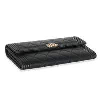 Black Quilted Caviar Large Boy Gusset Flap Wallet