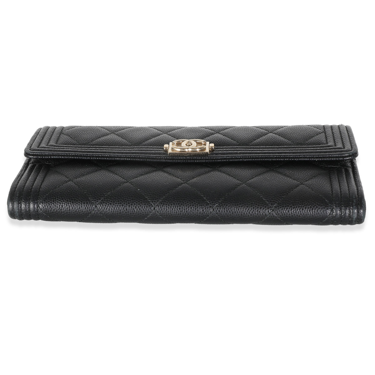 Black Quilted Caviar Large Boy Gusset Flap Wallet