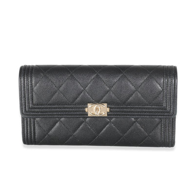 Black Quilted Caviar Large Boy Gusset Flap Wallet