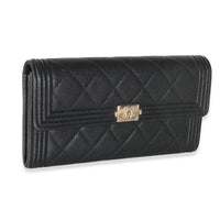 Black Quilted Caviar Large Boy Gusset Flap Wallet