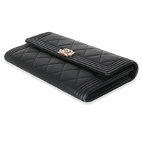 Black Quilted Caviar Large Boy Gusset Flap Wallet