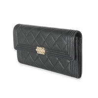 Black Quilted Caviar Large Boy Gusset Flap Wallet