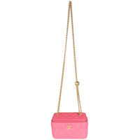 23P Pink Quilted Caviar Sweetheart Vanity Case With Chain