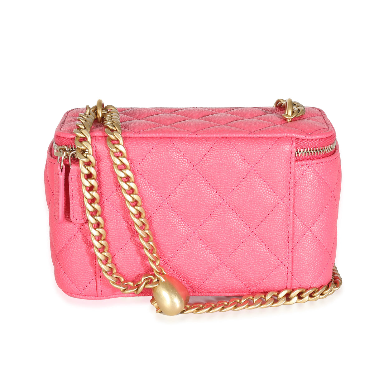 23P Pink Quilted Caviar Sweetheart Vanity Case With Chain