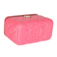 23P Pink Quilted Caviar Sweetheart Vanity Case With Chain