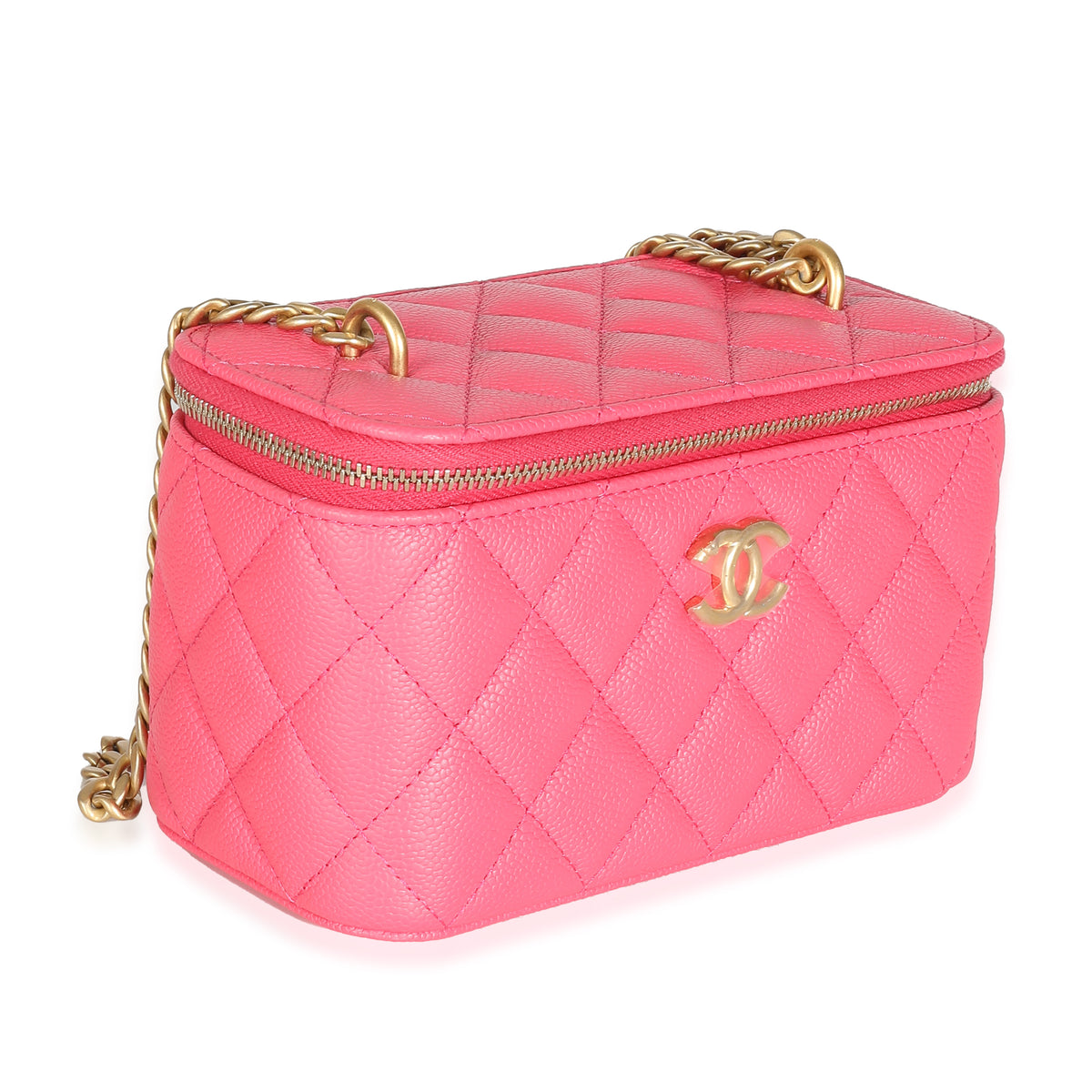 23P Pink Quilted Caviar Sweetheart Vanity Case With Chain