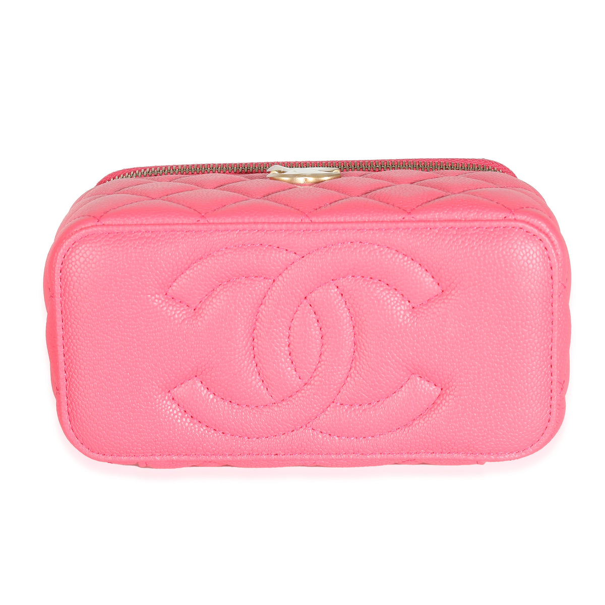 23P Pink Quilted Caviar Sweetheart Vanity Case With Chain