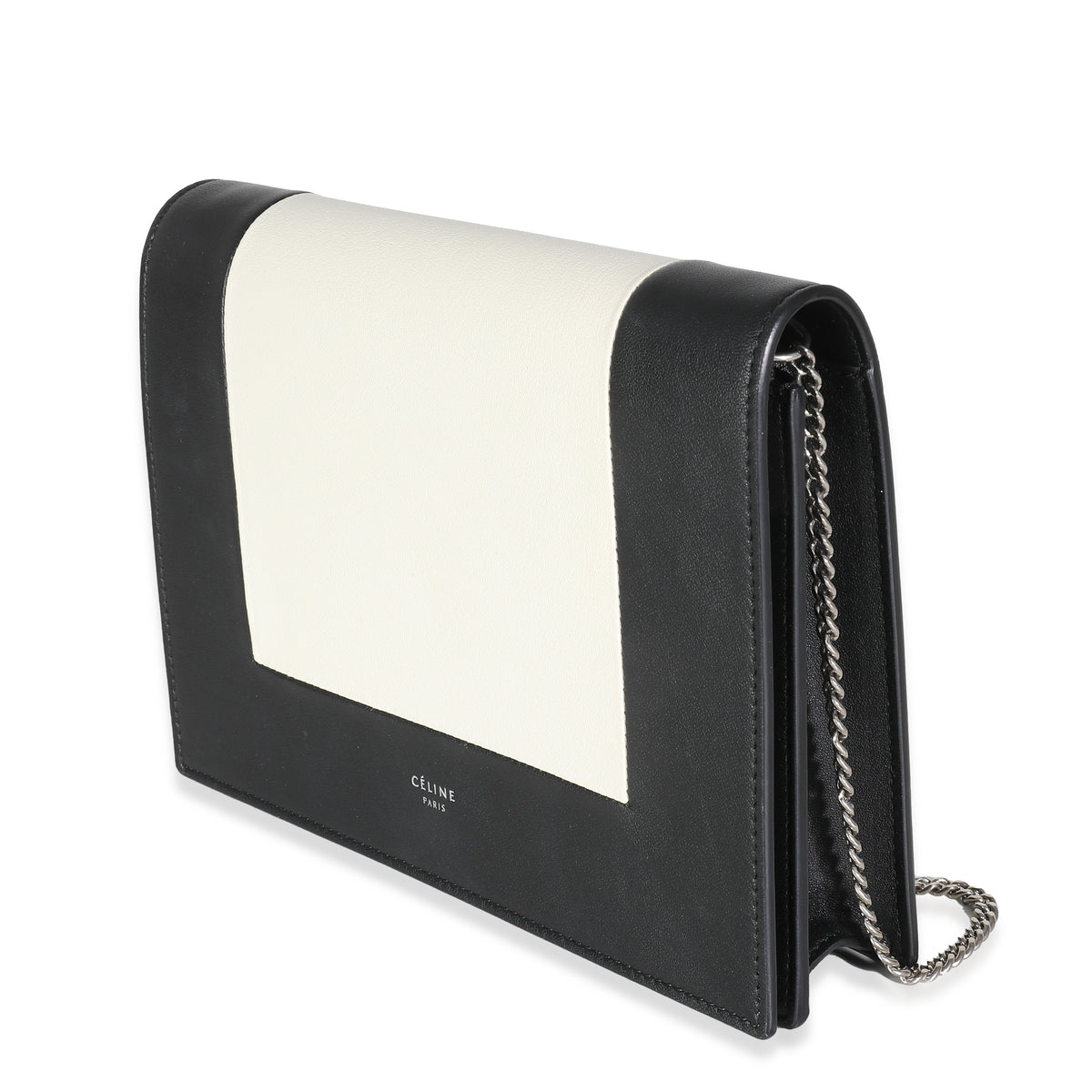 Black White Smooth Calfskin Frame Clutch