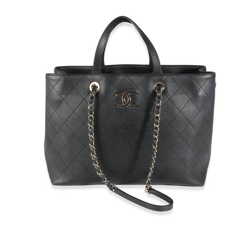 Black Quilted Calfskin Large Serial Shopper Tote