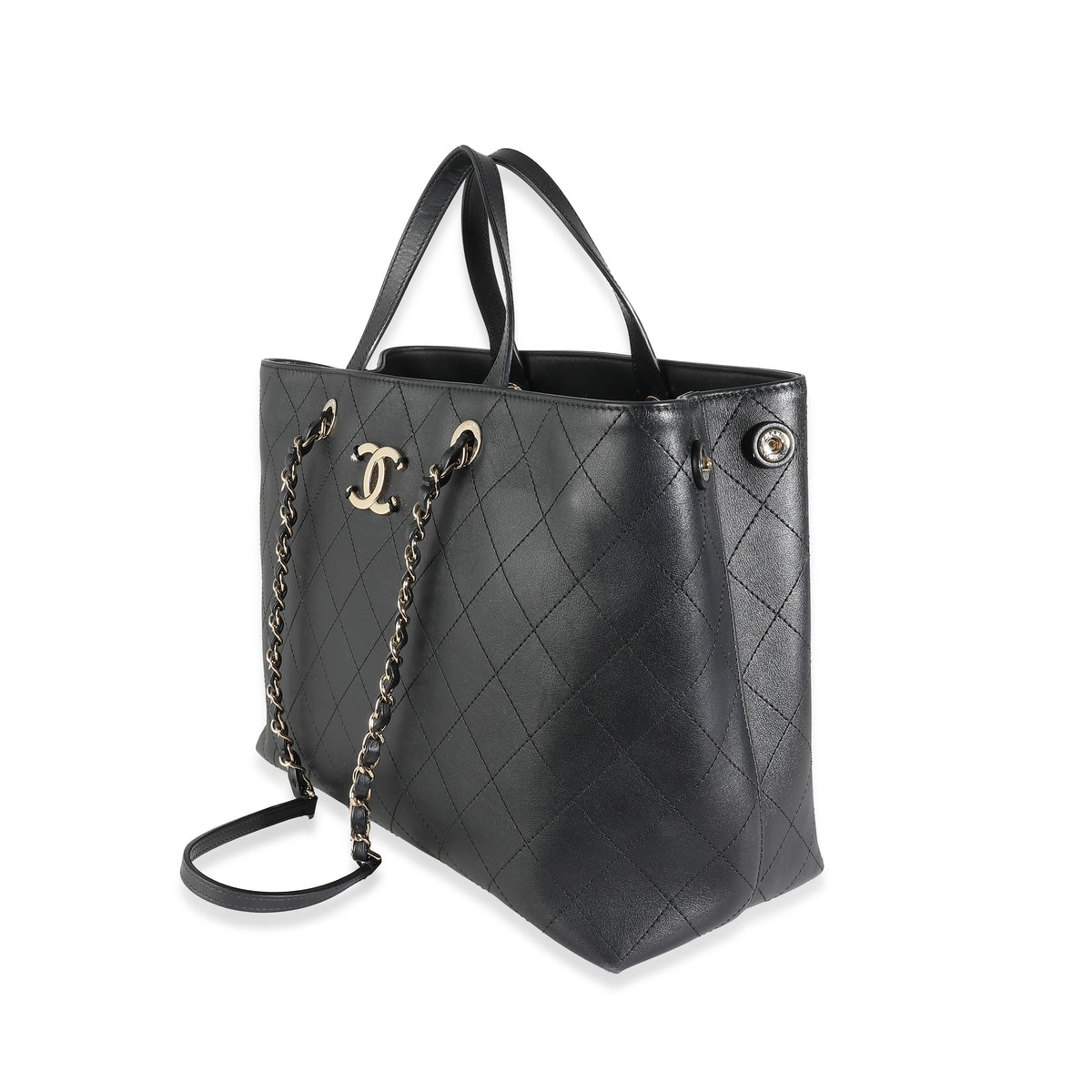 Black Quilted Calfskin Large Serial Shopper Tote