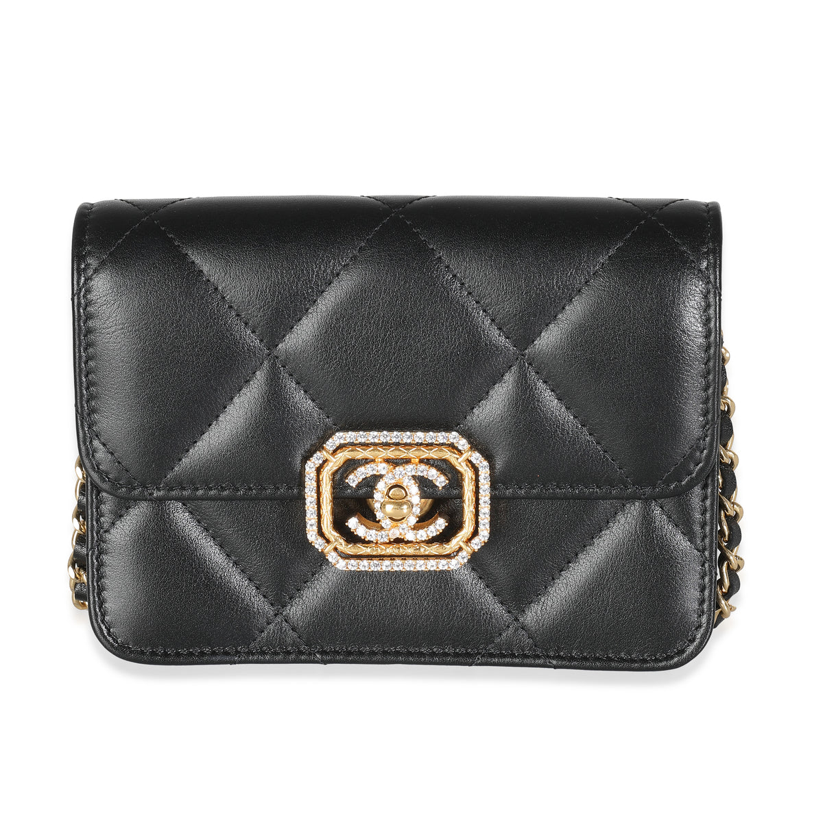 Chanel Black Quilted Calfskin Strass Mini Flap Bag Handbag fv